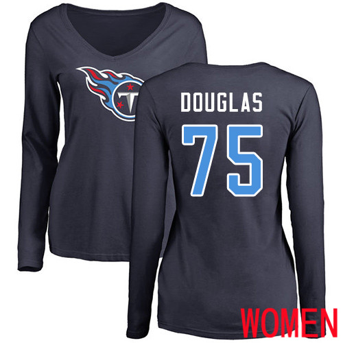 Tennessee Titans Navy Blue Women Jamil Douglas Name and Number Logo NFL Football #75 Long Sleeve T Shirt